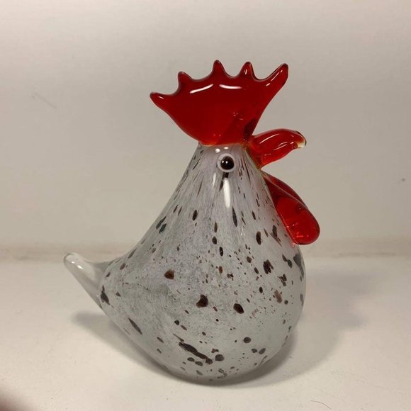 Other - White Art Glass Chicken With Brown Spots